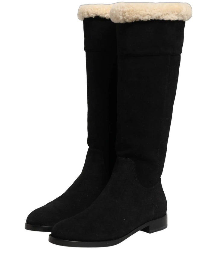 Dolce &amp; Gabbana Sample Sale | Dolce &amp; Gabbana Black Suede Leather Knee High Boots Shoes - | Designer outlet