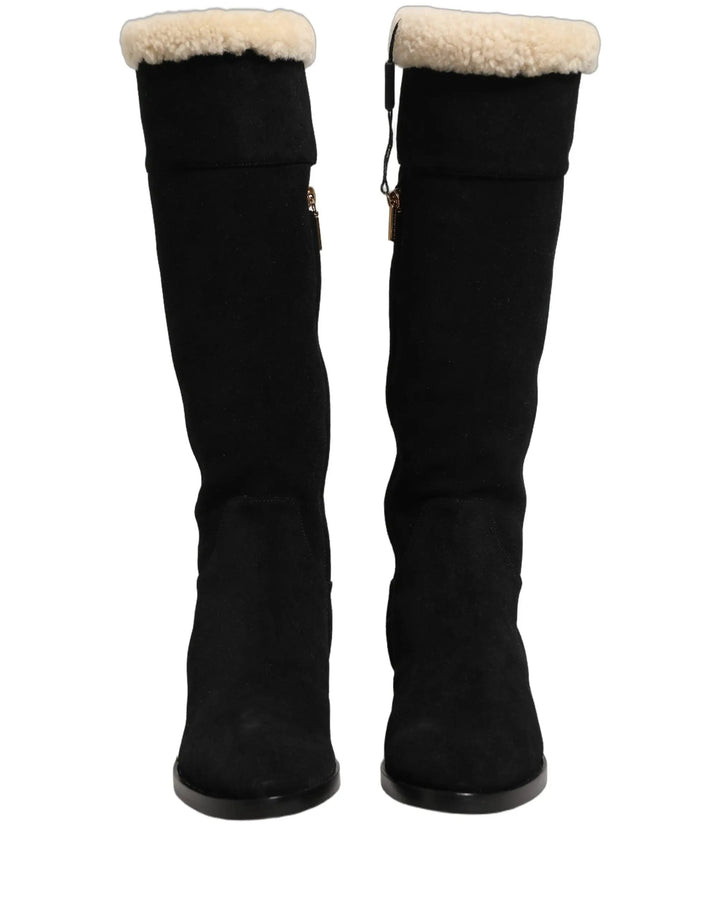 Dolce &amp; Gabbana Sample Sale | Dolce &amp; Gabbana Black Suede Leather Knee High Boots Shoes - | Designer outlet