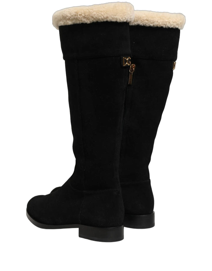 Dolce &amp; Gabbana Sample Sale | Dolce &amp; Gabbana Black Suede Leather Knee High Boots Shoes - | Designer outlet