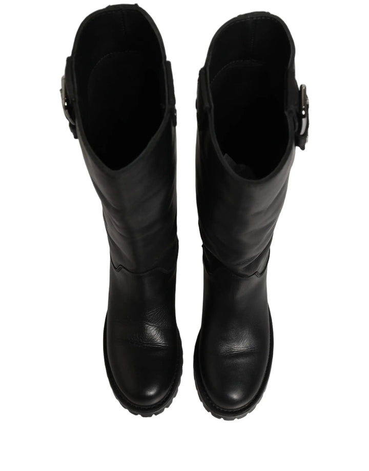 Dolce &amp; Gabbana Sample Sale | Dolce &amp; Gabbana Black Leather Buckle Detail Mid Calf Boots Shoes - | Designer outlet