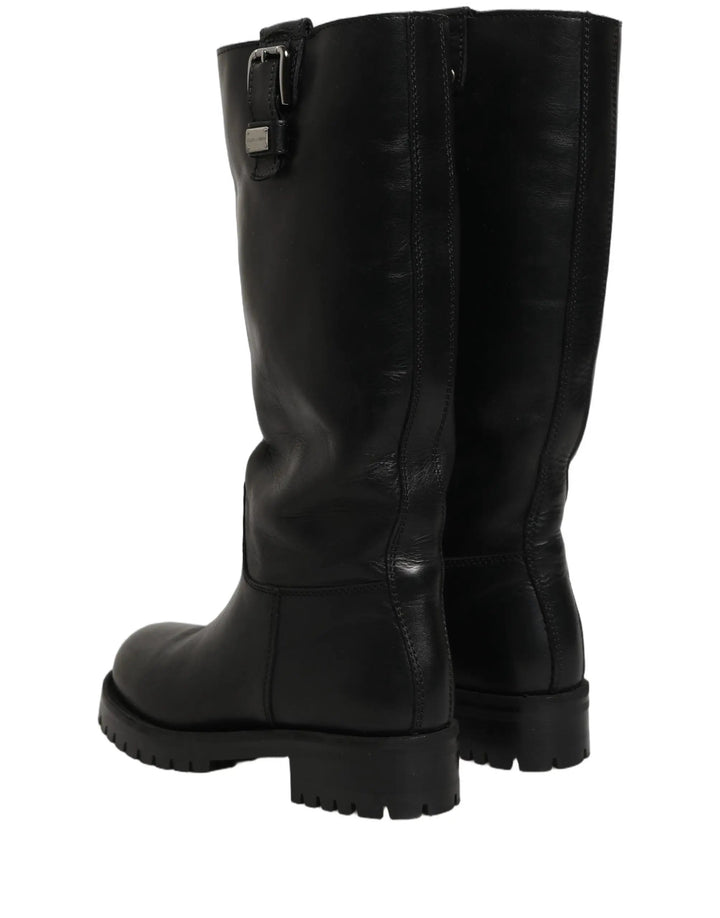 Dolce &amp; Gabbana Sample Sale | Dolce &amp; Gabbana Black Leather Buckle Detail Mid Calf Boots Shoes - | Designer outlet