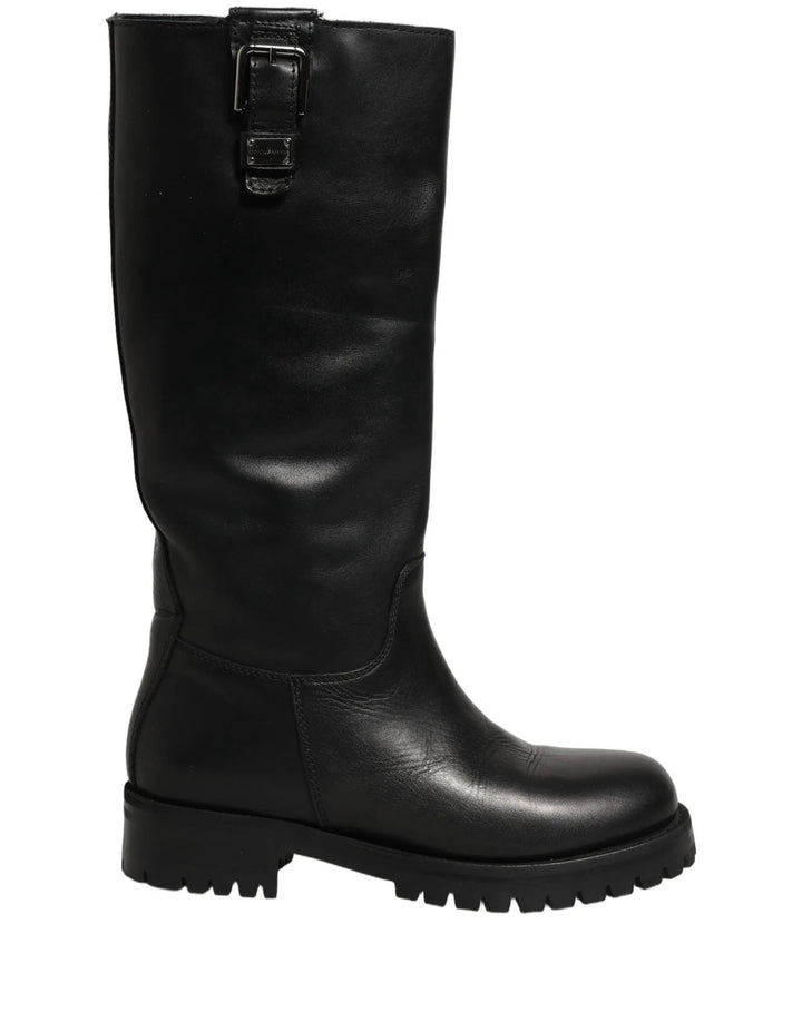 Dolce &amp; Gabbana Sample Sale | Dolce &amp; Gabbana Black Leather Buckle Detail Mid Calf Boots Shoes - | Designer outlet
