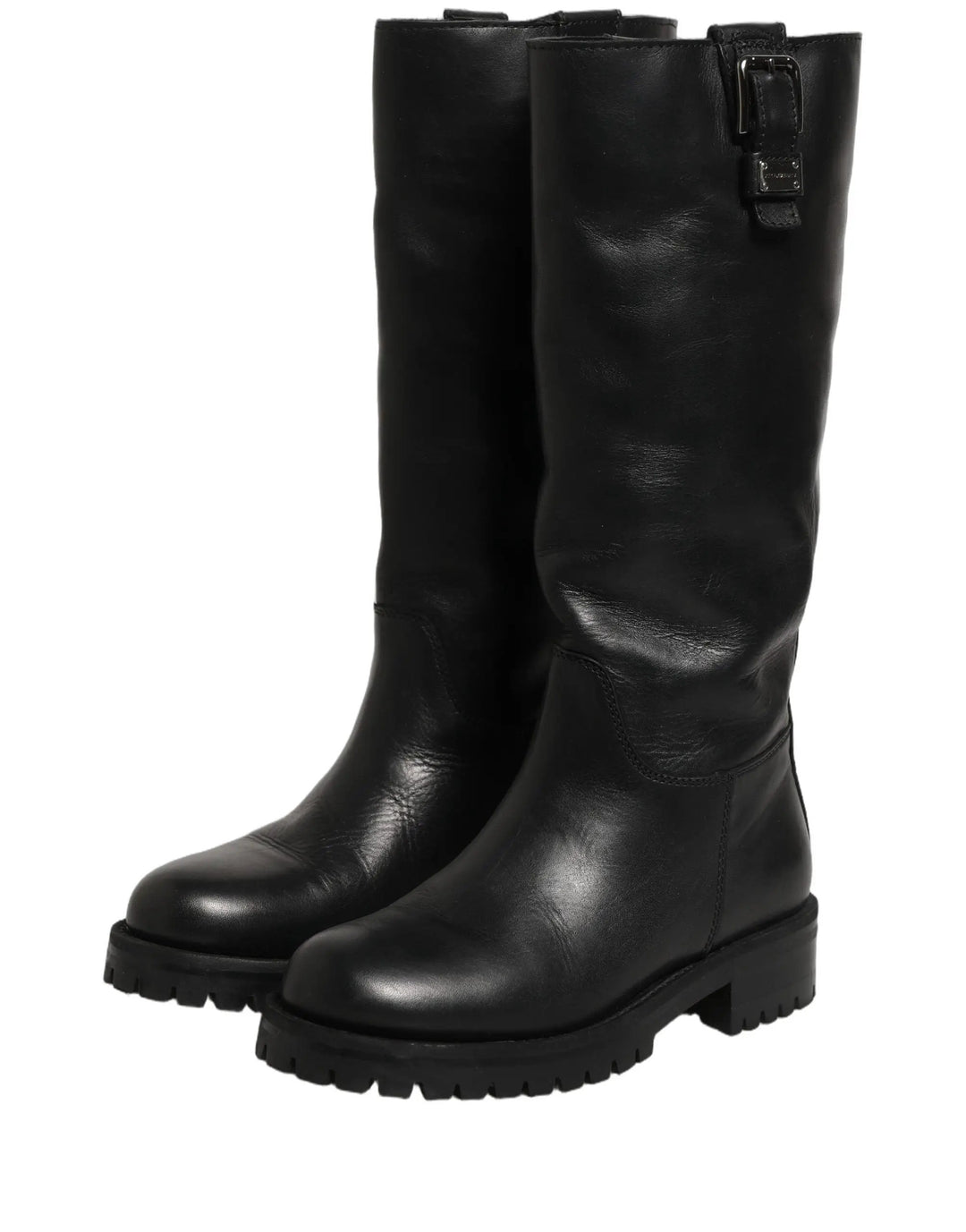 Dolce &amp; Gabbana Sample Sale | Dolce &amp; Gabbana Black Leather Buckle Detail Mid Calf Boots Shoes - | Designer outlet
