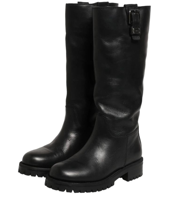 Dolce &amp; Gabbana Sample Sale | Dolce &amp; Gabbana Black Leather Buckle Detail Mid Calf Boots Shoes - | Designer outlet