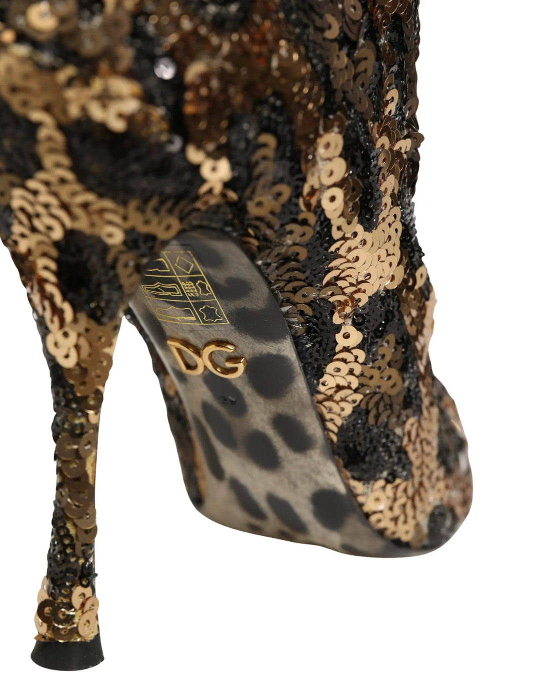 Dolce & Gabbana Sample Sale | Dolce & Gabbana Gold Leopard Sequin Sock Ankle Boots Shoes - | Designer outlet