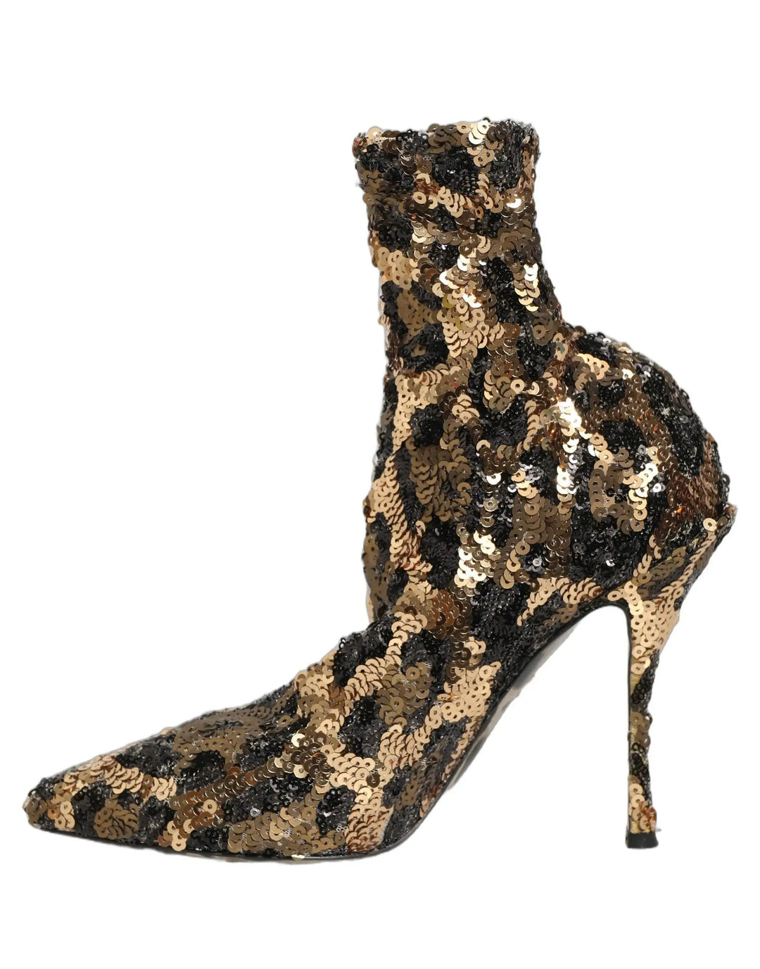 Dolce &amp; Gabbana Sample Sale | Dolce &amp; Gabbana Gold Leopard Sequin Sock Ankle Boots Shoes - | Designer outlet