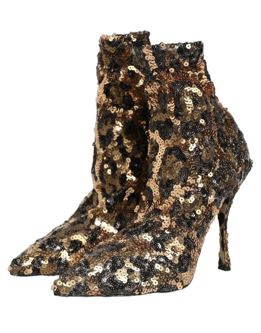 Dolce &amp; Gabbana Sample Sale | Dolce &amp; Gabbana Gold Leopard Sequin Sock Ankle Boots Shoes - | Designer outlet