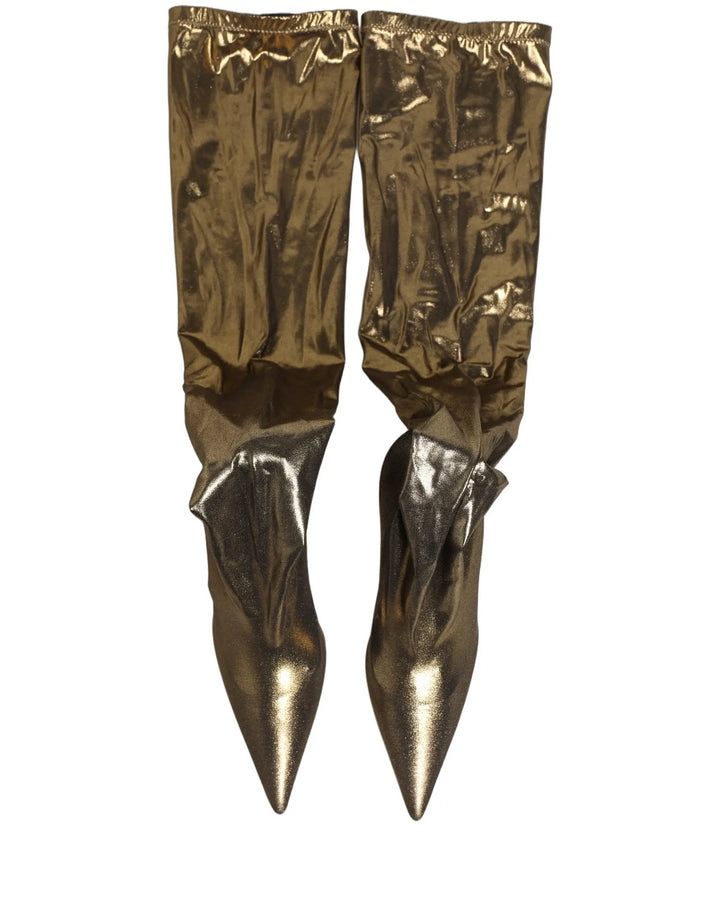Dolce &amp; Gabbana Sample Sale | Dolce &amp; Gabbana Gold Nylon Socks Knee High Boots Pumps Shoes - | Designer outlet