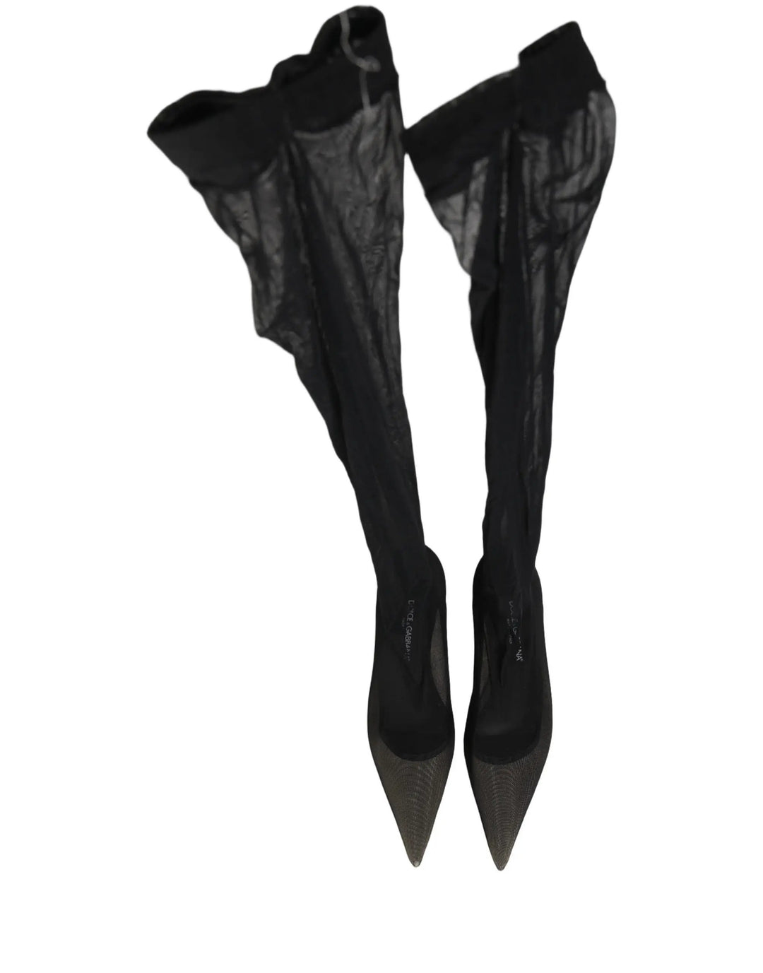 Dolce &amp; Gabbana Sample Sale | Dolce &amp; Gabbana Black Over The Knee Tulle Flats Boots Shoes - | Designer outlet