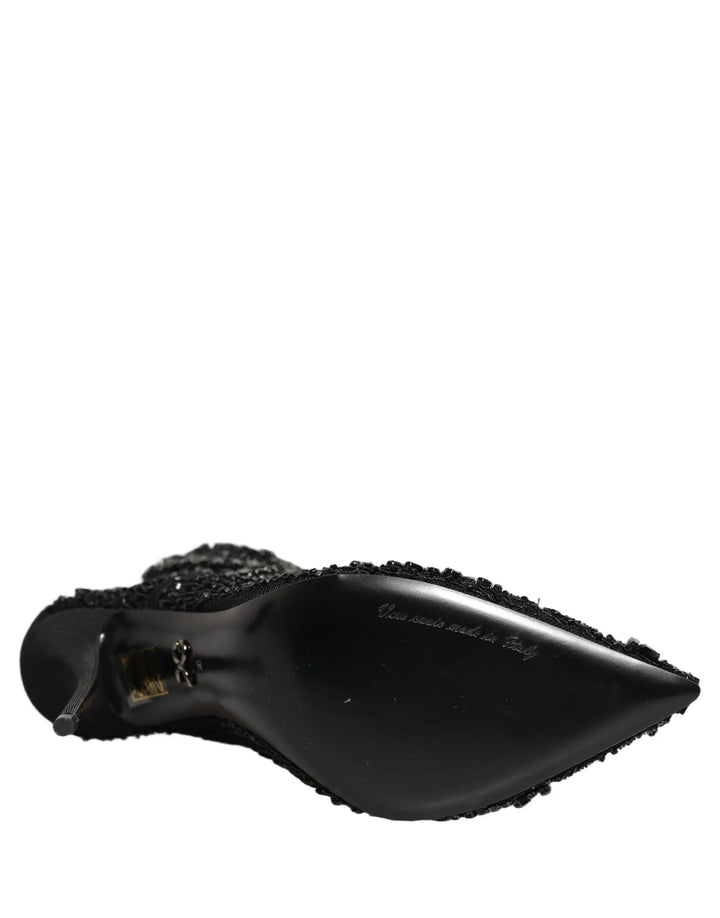 Dolce &amp; Gabbana Sample Sale | Dolce &amp; Gabbana Black Embellished Mesh Ankle Boots Shoes - | Designer outlet