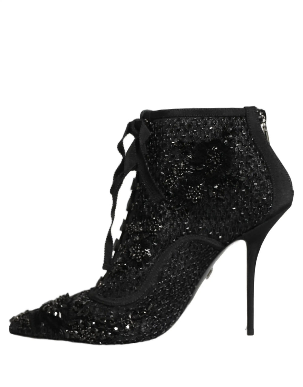 Dolce & Gabbana Sample Sale | Dolce & Gabbana Black Embellished Mesh Ankle Boots Shoes - | Designer outlet