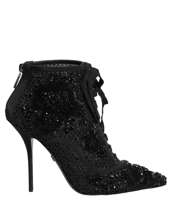 Dolce &amp; Gabbana Sample Sale | Dolce &amp; Gabbana Black Embellished Mesh Ankle Boots Shoes - | Designer outlet