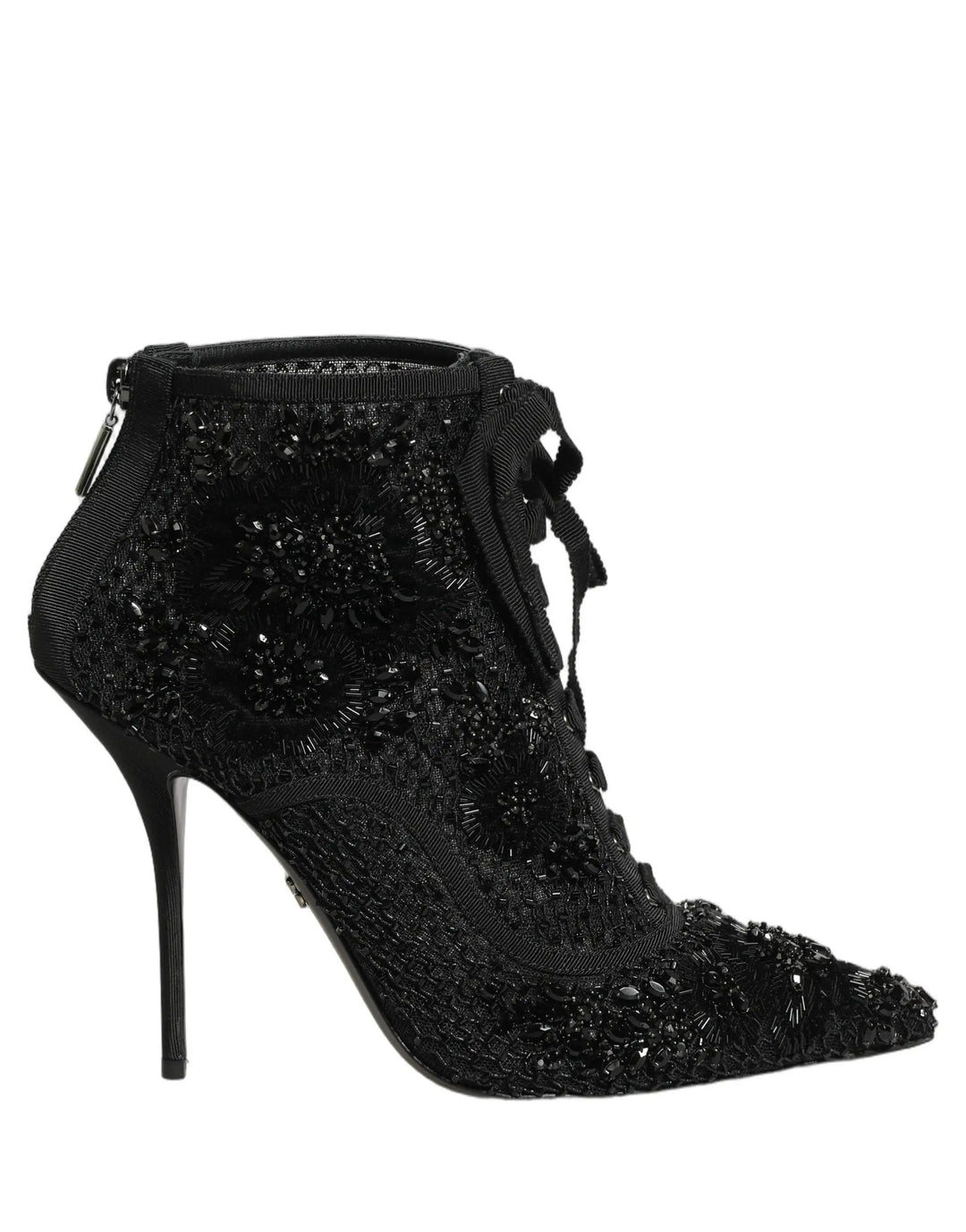 Dolce &amp; Gabbana Sample Sale | Dolce &amp; Gabbana Black Embellished Mesh Ankle Boots Shoes - | Designer outlet