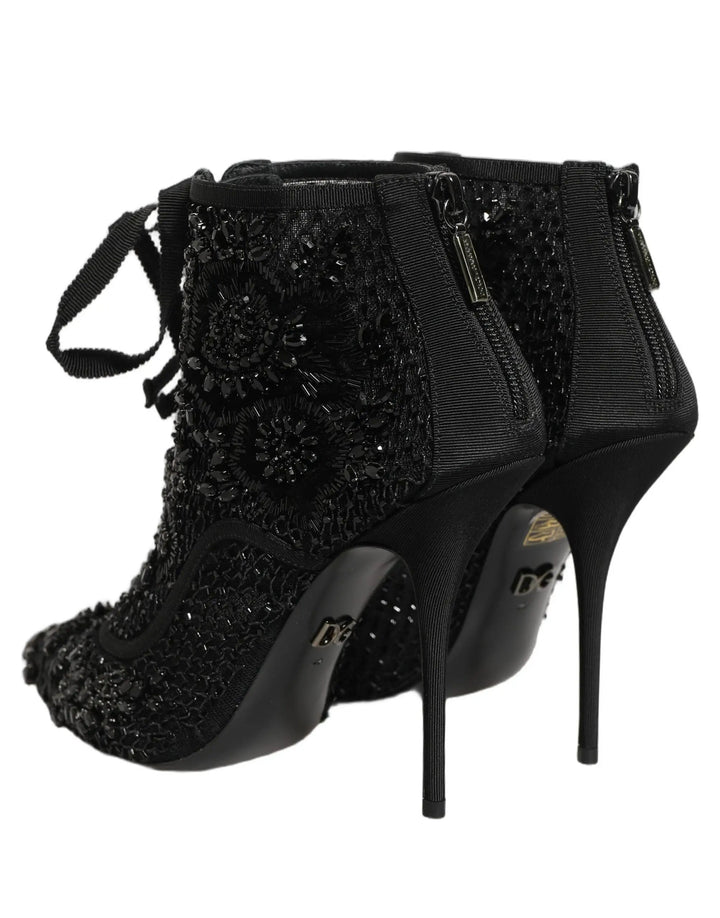 Dolce &amp; Gabbana Sample Sale | Dolce &amp; Gabbana Black Embellished Mesh Ankle Boots Shoes - | Designer outlet