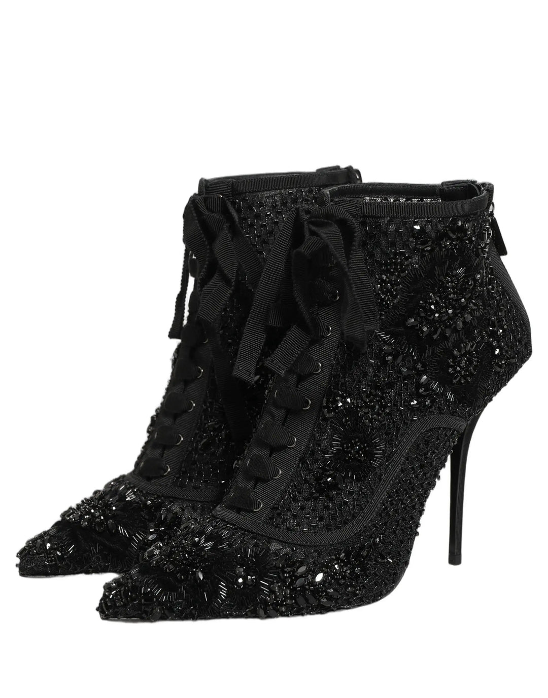 Dolce &amp; Gabbana Sample Sale | Dolce &amp; Gabbana Black Embellished Mesh Ankle Boots Shoes - | Designer outlet