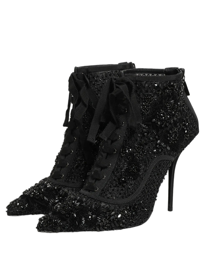 Dolce &amp; Gabbana Sample Sale | Dolce &amp; Gabbana Black Embellished Mesh Ankle Boots Shoes - | Designer outlet