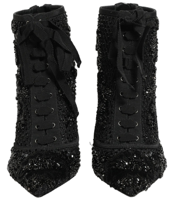 Dolce &amp; Gabbana Sample Sale | Dolce &amp; Gabbana Black Embellished Mesh Ankle Boots Shoes - | Designer outlet