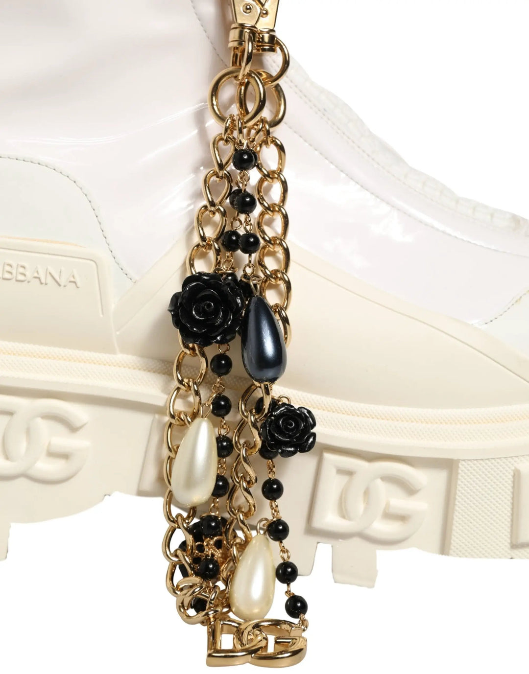Dolce & Gabbana Sample Sale | Dolce & Gabbana White Leather Rubber Logo Ankle Boots Shoes - | Designer outlet