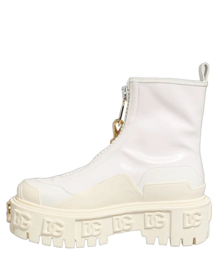 Dolce &amp; Gabbana Sample Sale | Dolce &amp; Gabbana White Leather Rubber Logo Ankle Boots Shoes - | Designer outlet