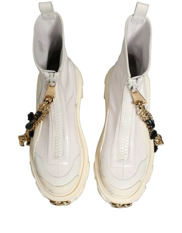 Dolce &amp; Gabbana Sample Sale | Dolce &amp; Gabbana White Leather Rubber Logo Ankle Boots Shoes - | Designer outlet