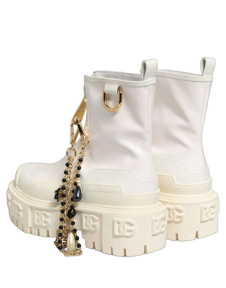 Dolce &amp; Gabbana Sample Sale | Dolce &amp; Gabbana White Leather Rubber Logo Ankle Boots Shoes - | Designer outlet