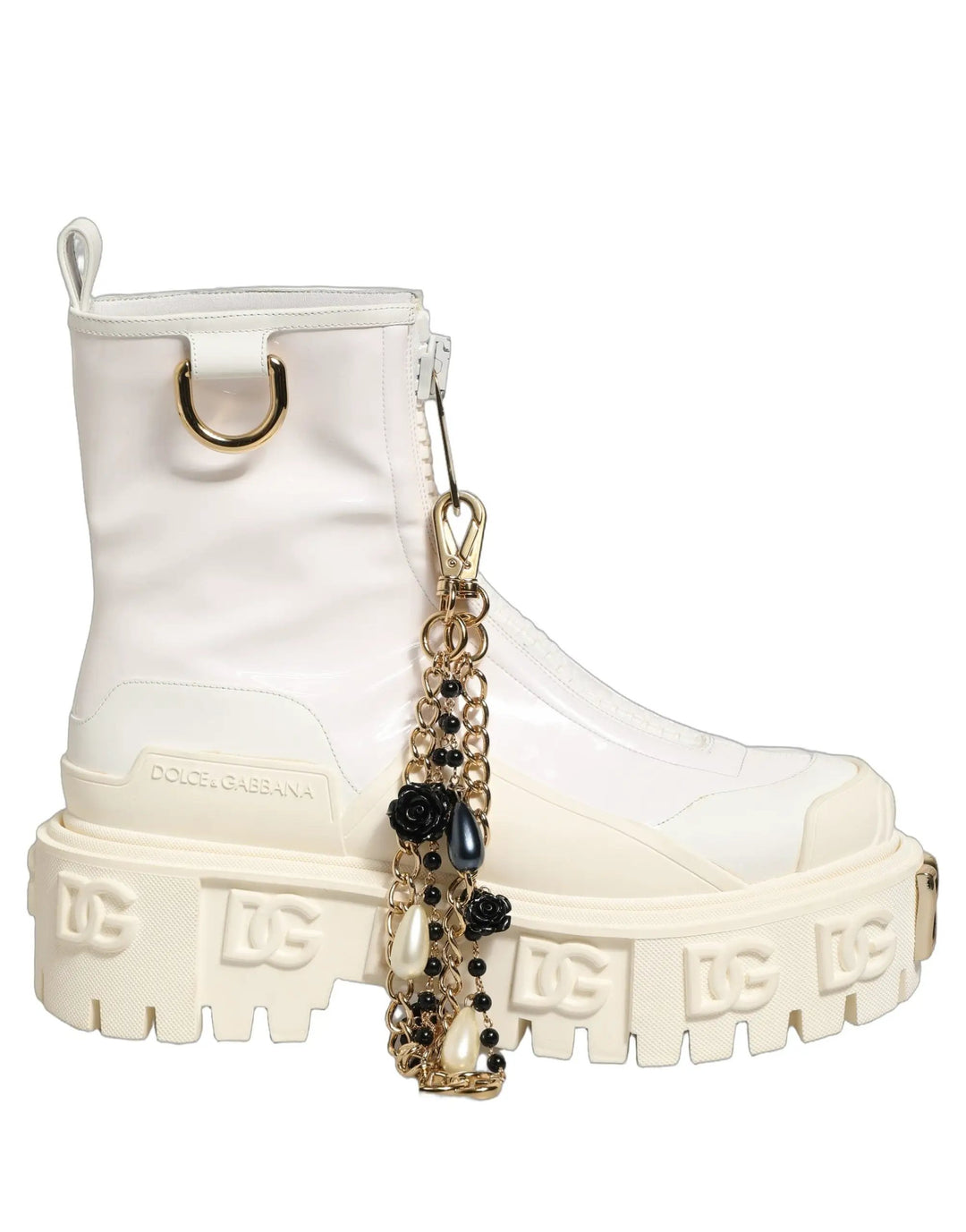 Dolce &amp; Gabbana Sample Sale | Dolce &amp; Gabbana White Leather Rubber Logo Ankle Boots Shoes - | Designer outlet
