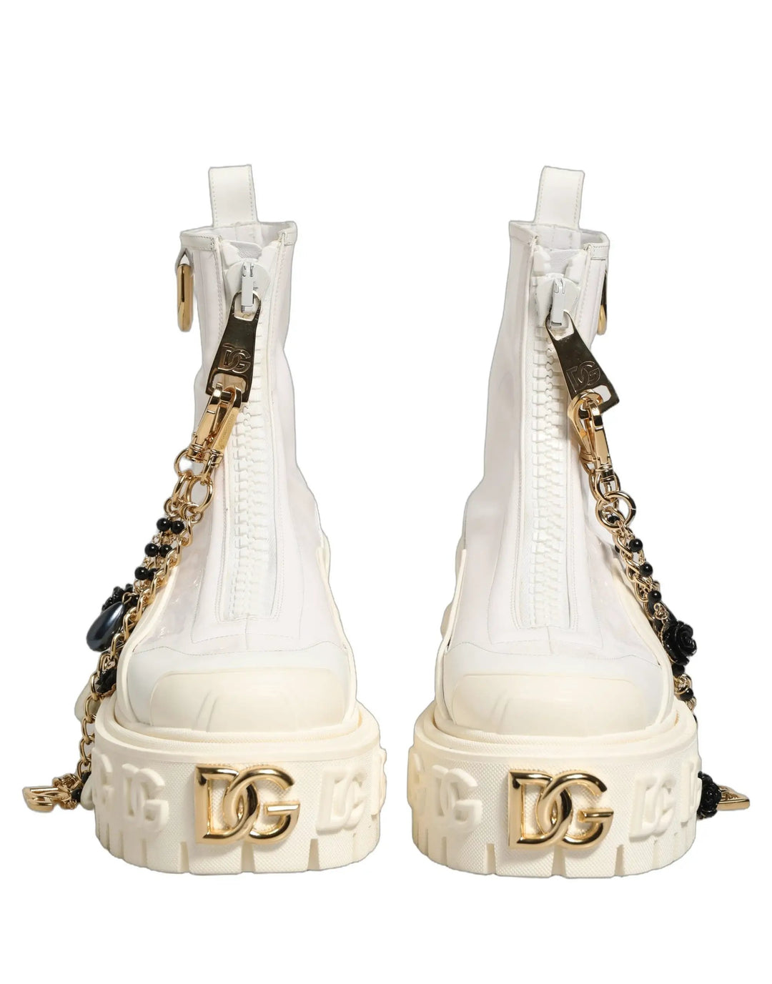 Dolce &amp; Gabbana Sample Sale | Dolce &amp; Gabbana White Leather Rubber Logo Ankle Boots Shoes - | Designer outlet