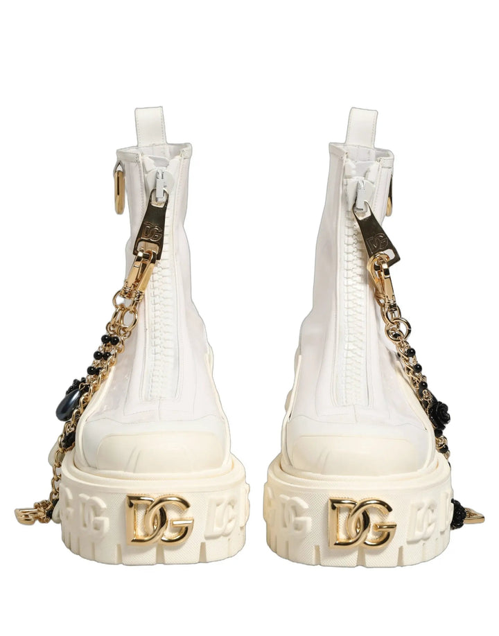 Dolce &amp; Gabbana Sample Sale | Dolce &amp; Gabbana White Leather Rubber Logo Ankle Boots Shoes - | Designer outlet
