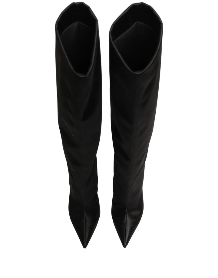 Dolce &amp; Gabbana Sample Sale | Dolce &amp; Gabbana Black Satin Knee High Stiletto Boots Shoes - | Designer outlet