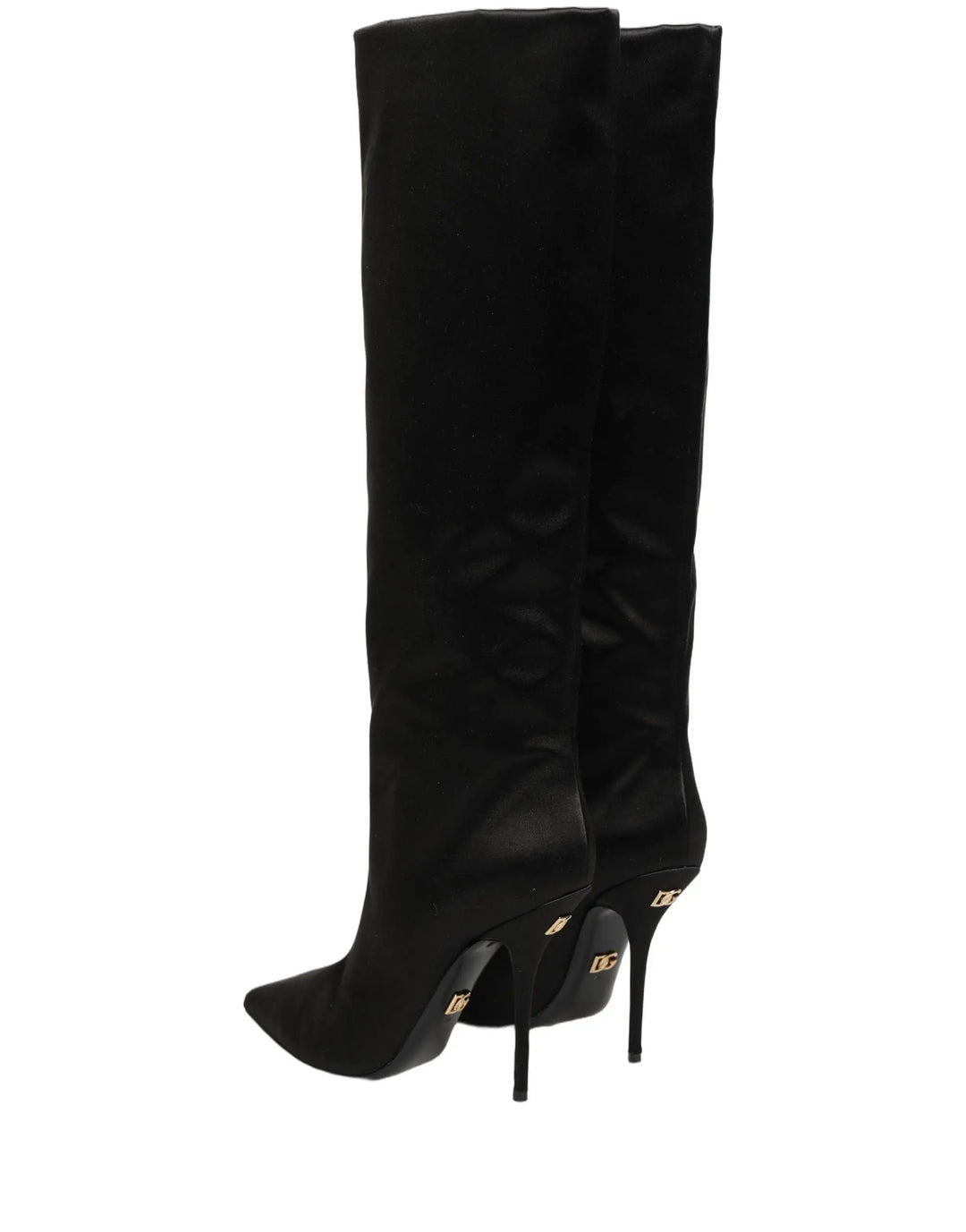 Dolce &amp; Gabbana Sample Sale | Dolce &amp; Gabbana Black Satin Knee High Stiletto Boots Shoes - | Designer outlet