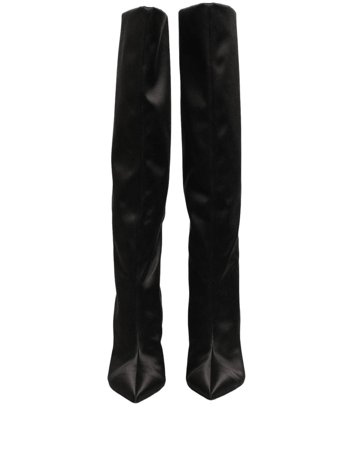 Dolce &amp; Gabbana Sample Sale | Dolce &amp; Gabbana Black Satin Knee High Stiletto Boots Shoes - | Designer outlet