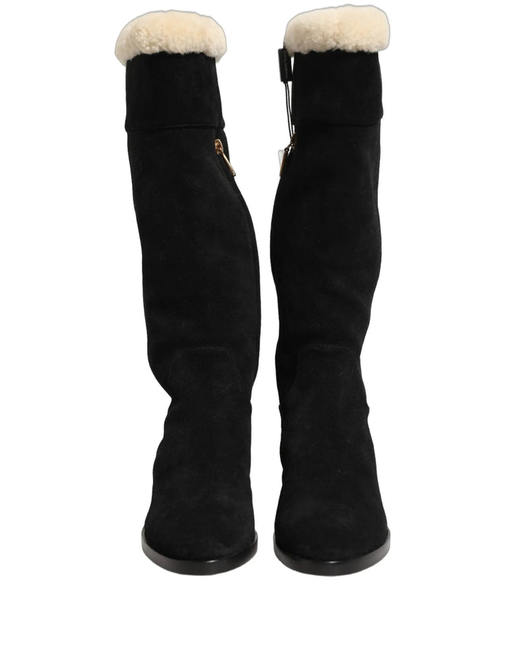 Dolce &amp; Gabbana Sample Sale | Dolce &amp; Gabbana Suede Leather Knee High Boots Black - | Designer outlet