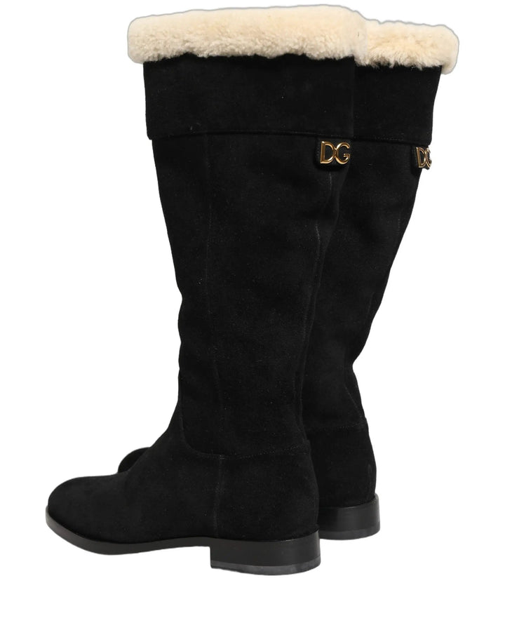 Dolce &amp; Gabbana Sample Sale | Dolce &amp; Gabbana Suede Leather Knee High Boots Black - | Designer outlet