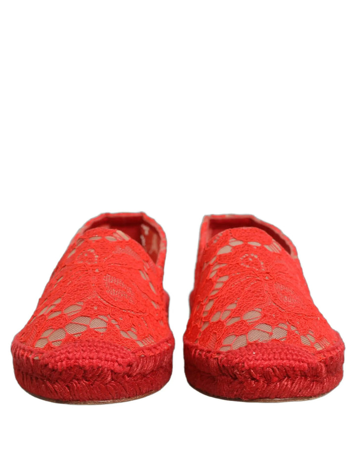 Dolce &amp; Gabbana Sample Sale | Dolce &amp; Gabbana Red Taormina Lace Espadrille Flats Shoes - | Designer outlet