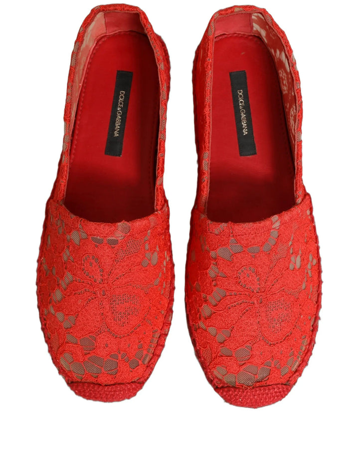 Dolce &amp; Gabbana Sample Sale | Dolce &amp; Gabbana Red Taormina Lace Espadrille Flats Shoes - | Designer outlet