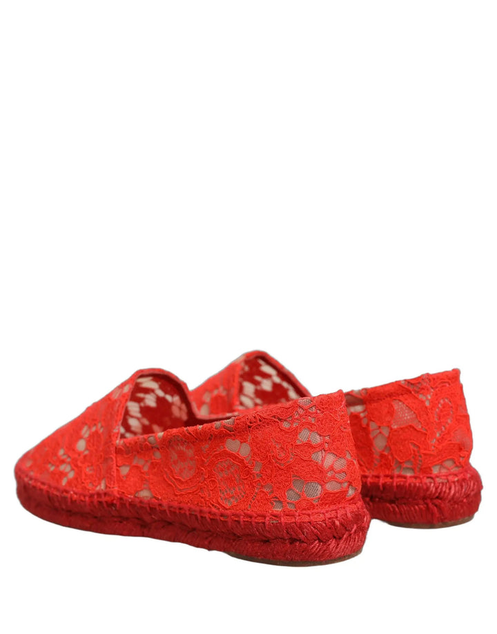Dolce &amp; Gabbana Sample Sale | Dolce &amp; Gabbana Red Taormina Lace Espadrille Flats Shoes - | Designer outlet