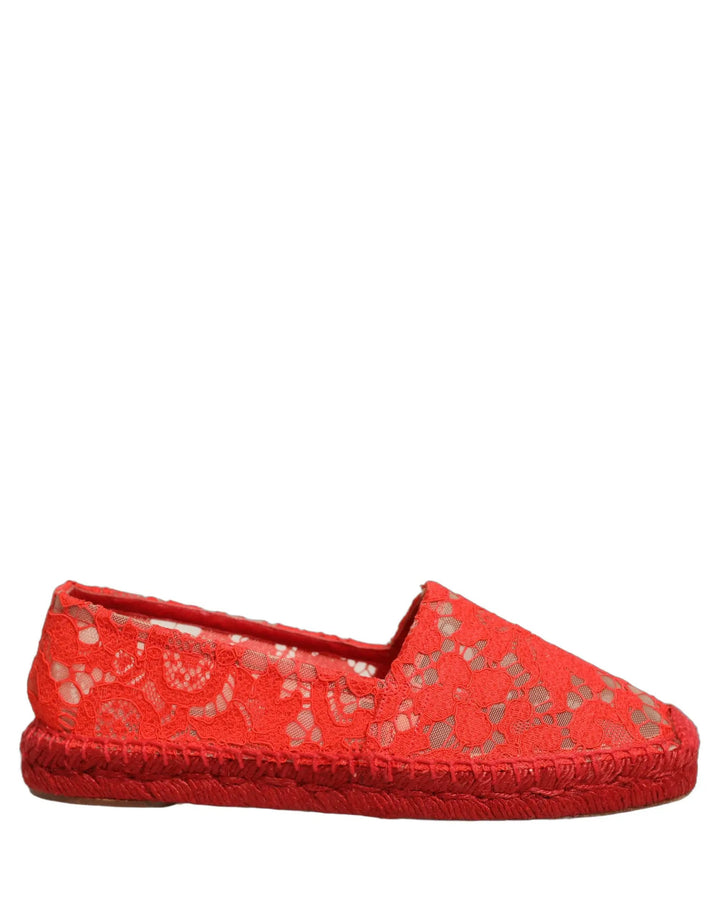 Dolce &amp; Gabbana Sample Sale | Dolce &amp; Gabbana Red Taormina Lace Espadrille Flats Shoes - | Designer outlet
