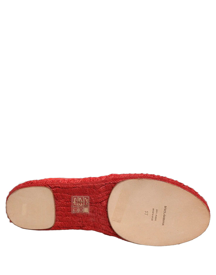 Dolce &amp; Gabbana Sample Sale | Dolce &amp; Gabbana Red Taormina Lace Espadrille Flats Shoes - | Designer outlet