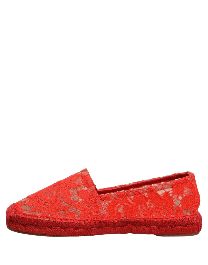 Dolce &amp; Gabbana Sample Sale | Dolce &amp; Gabbana Red Taormina Lace Espadrille Flats Shoes - | Designer outlet