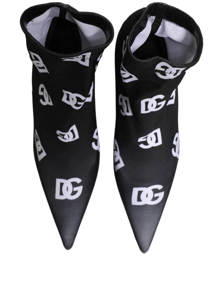 Dolce &amp; Gabbana Sample Sale | Dolce &amp; Gabbana Black Logo Stretch Heels Ankle Boots Shoes - | Designer outlet