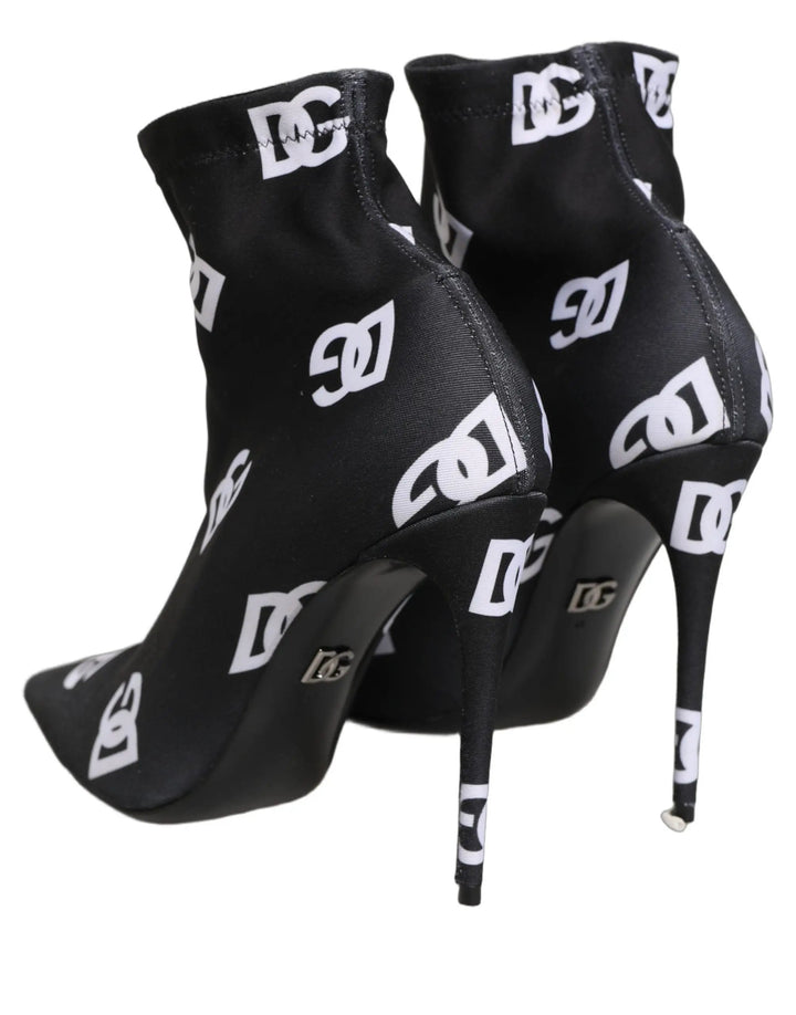 Dolce &amp; Gabbana Sample Sale | Dolce &amp; Gabbana Black Logo Stretch Heels Ankle Boots Shoes - | Designer outlet