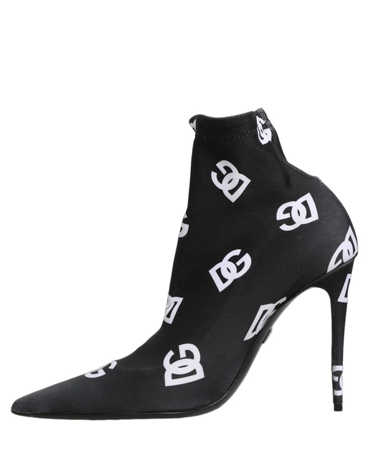 Dolce &amp; Gabbana Sample Sale | Dolce &amp; Gabbana Black Logo Stretch Heels Ankle Boots Shoes - | Designer outlet