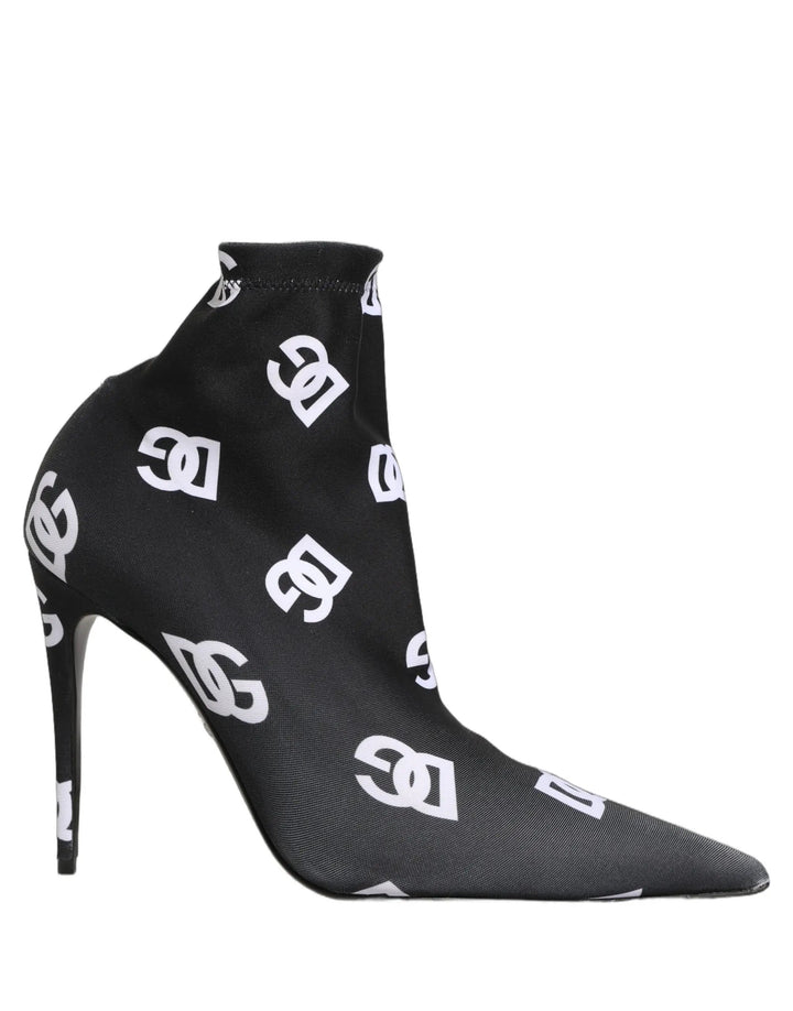 Dolce &amp; Gabbana Sample Sale | Dolce &amp; Gabbana Black Logo Stretch Heels Ankle Boots Shoes - | Designer outlet