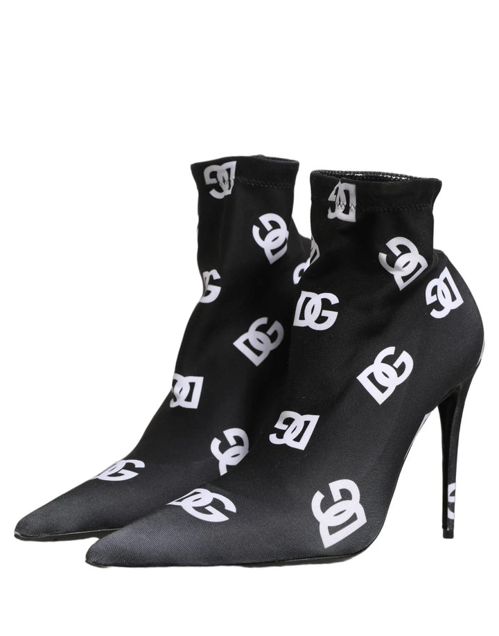 Dolce &amp; Gabbana Sample Sale | Dolce &amp; Gabbana Black Logo Stretch Heels Ankle Boots Shoes - | Designer outlet