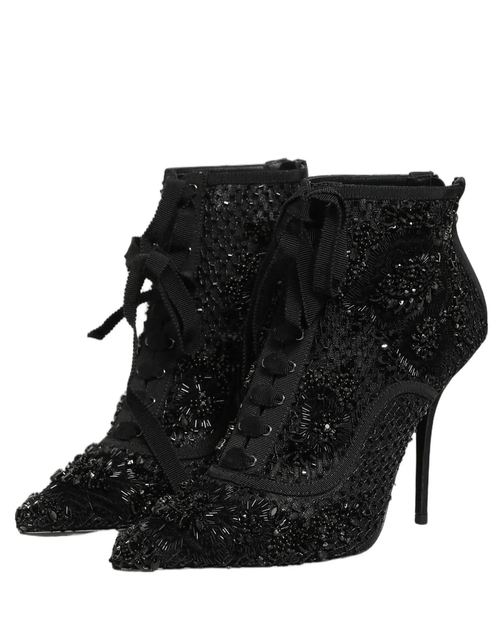 Dolce & Gabbana Sample Sale | Dolce & Gabbana Black Embellished Mesh Ankle Boots Shoes - | Designer outlet