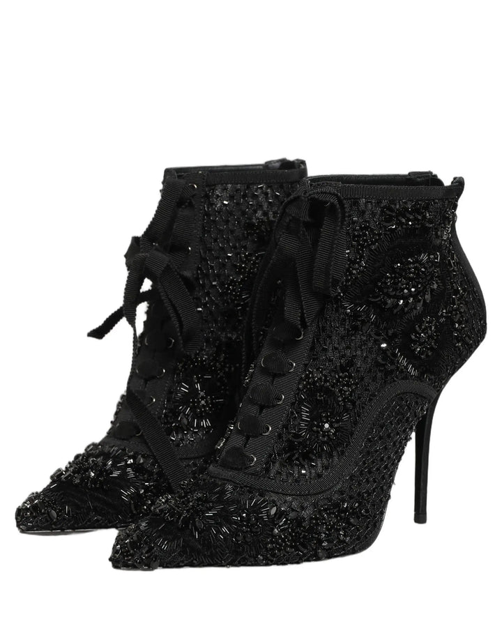 Dolce &amp; Gabbana Sample Sale | Dolce &amp; Gabbana Black Embellished Mesh Ankle Boots Shoes - | Designer outlet