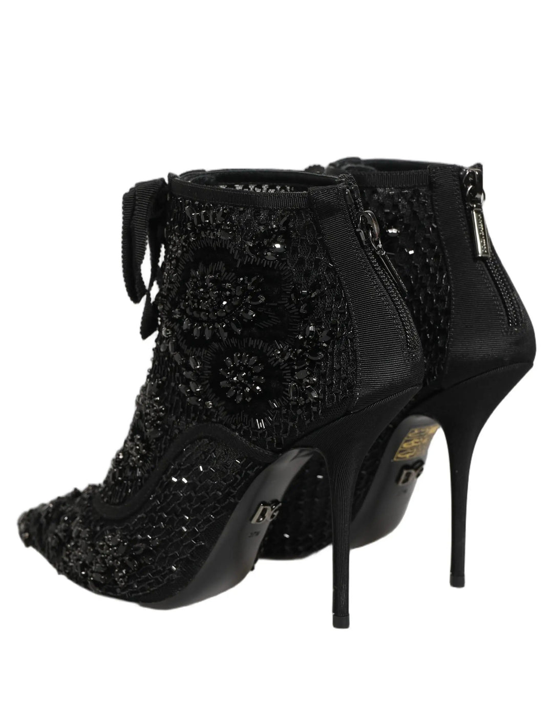 Dolce &amp; Gabbana Sample Sale | Dolce &amp; Gabbana Black Embellished Mesh Ankle Boots Shoes - | Designer outlet