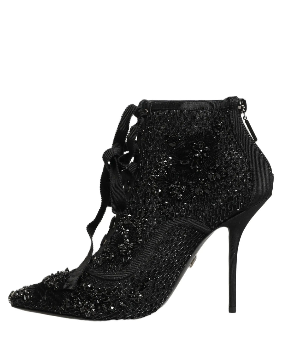 Dolce &amp; Gabbana Sample Sale | Dolce &amp; Gabbana Black Embellished Mesh Ankle Boots Shoes - | Designer outlet
