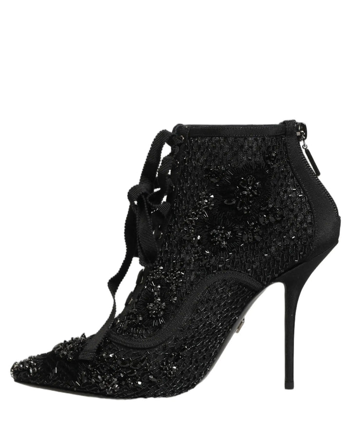 Dolce &amp; Gabbana Sample Sale | Dolce &amp; Gabbana Black Embellished Mesh Ankle Boots Shoes - | Designer outlet