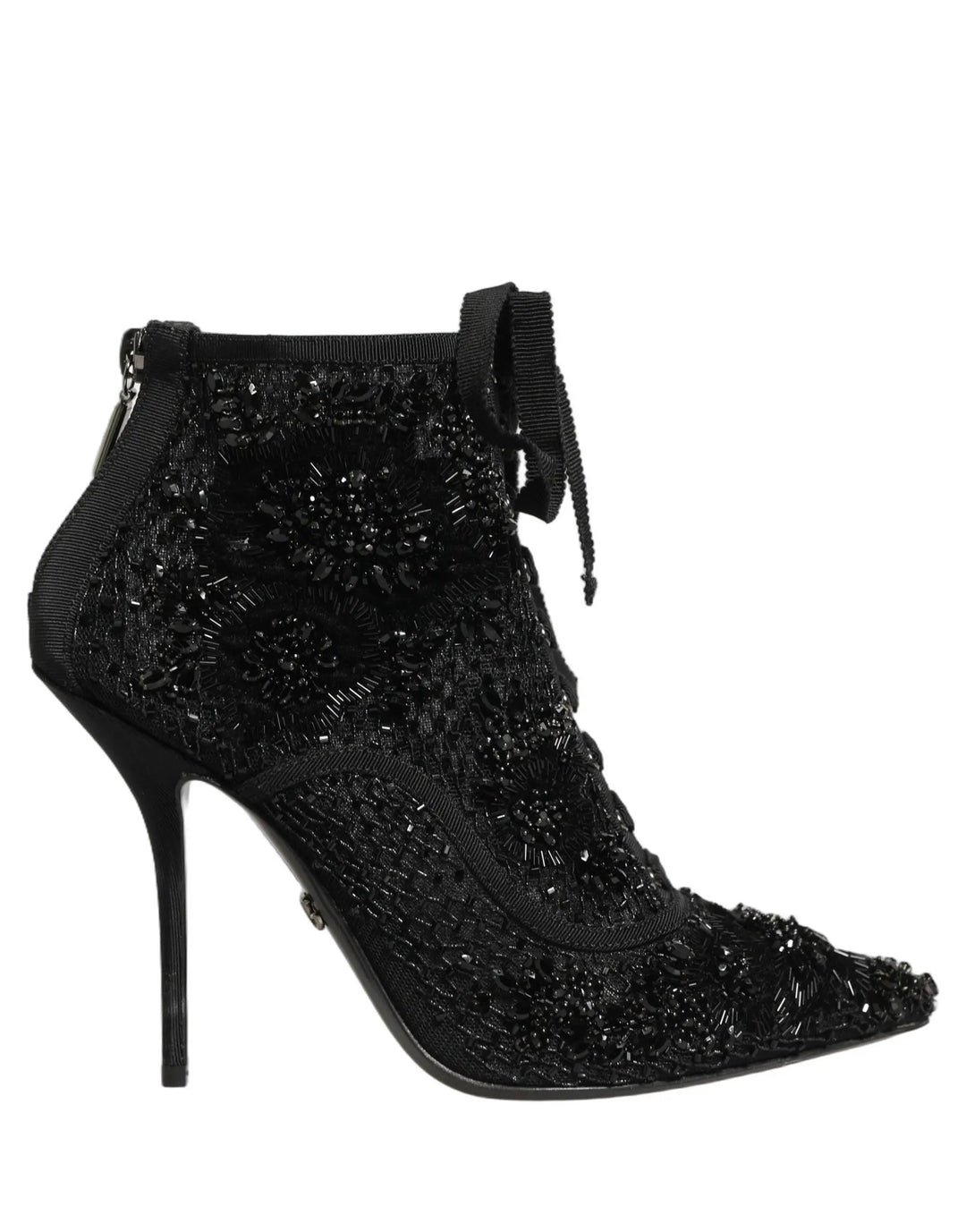 Dolce &amp; Gabbana Sample Sale | Dolce &amp; Gabbana Black Embellished Mesh Ankle Boots Shoes - | Designer outlet